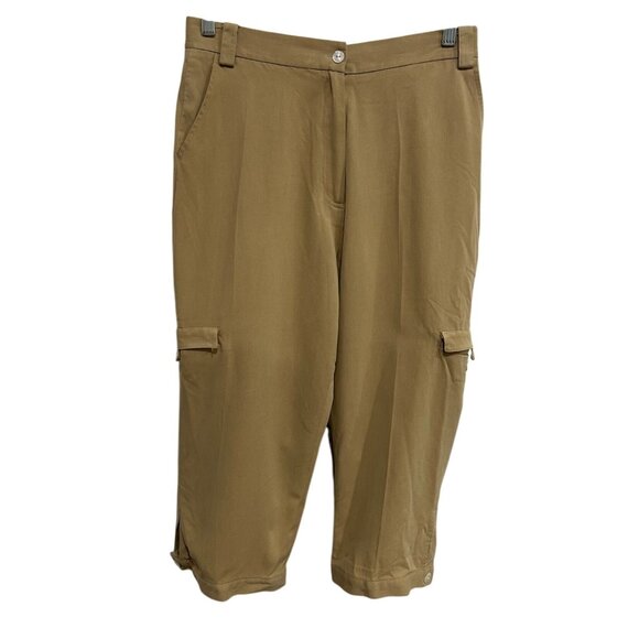 Bobby Chan Womens Size 8 Beige Silk Blend Cargo Capri Pants - Picture 1 of 8